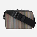 Back view of the Signature Stripe Coated Canvas Cross Body Bag with Dual Zip.