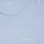 Close up of the light blue T-shirt from the Paul Smith 3-Pack of Men's Mixed Colour Organic Cotton Lounge T-Shirts with Logo.