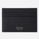Back view of the Paul Smith Black Leather Credit Card Holder with 'Signature Stripe' Coated Canvas.