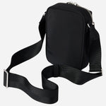 Back view of the Paul Smith Black Recycled Polyester Small Flight Bag with Signature Stripe Zebra Logo.