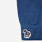 The striped zebra logo on the Men's Blue Wool Gloves with Striped Zebra Logo.