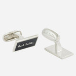 Back and side view of the Men's Matt Black Cufflinks with Logo.