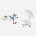 Back and side view of the Men's 'Aeroplane' Cufflinks with Blue and Red Detailing.