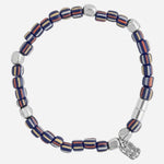 Top view of the Paul Smith Navy Blue Glass Bead Bracelet with Signature Stripe Pinstripe.