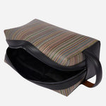 Inside the Signature Stripe Coated Canvas Travel Wash Bag.