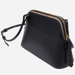 Back view of the Paul Smith Women's Black Leather 'Signature Stripe' Cross Body Bag.