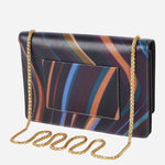 Back view of the Women's Swirl Print Leather Evening Bag with Chain Strap.