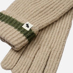 Contrasting stripe and Scottie dog mascot tag on the Knitters Lane Oatmeal Marl Gloves with Contrasting Stripe.