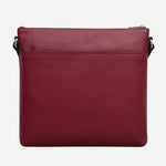 Back view of the Pockets Carmine Red Leather Large Zip Top NS Cross Body Bag.