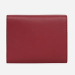 Back view of the Pockets Carmine Red Leather Small Trifold Purse.