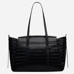 Back view of The Chancery Black Faux Croc Leather Medium Flapover Shoulder Bag.