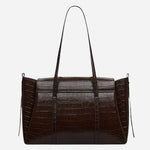 Back view of The Chancery Dark Oak Faux Croc Large Flapover Shoulder Bag.