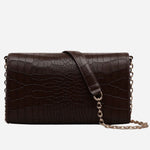 Back view of the The Rathbone Faux Croc Dark Oak Micro Flapover Cross Body Bag.