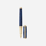 The S.T. Dupont Paris Blue Chinese Lacquer Atelier Fountain Pen with cap off.
