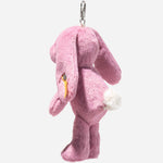 Side view of the Steiff 16 cm Dark Pink Hoppie Rabbit Pendant.