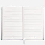 Inside the Fine Stationery Small British Green Sartorial Leather Notebook with Lined Pages.