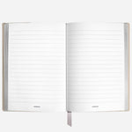 Inside the Fine Stationery Medium Cloudy Beige Sartorial Leather Notebook with Lined Pages.