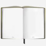 Inside the Montblanc Fine Stationery Medium Khaki Sfumato Corteccia Leather Notebook with Blank Pages.
