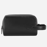 Back view of the Meisterstück Smooth Black Leather Wash Bag with Strap and Nib-Shaped Detailing.