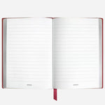 Inside the Montblanc Fine Stationery Medium Red Sartorial Leather Notebook with Lined Pages.