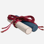 Side view of the Montblanc Meisterstück Sartorial Teal and Ivory Leather Romeo & Juliet Pen Cases with Ribbon.