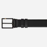 The Meisterstück leather side of the Montblanc 30 mm Reversible Black Sartorial and Meisterstück Leather Belt with Black Rectangular Pin Buckle.