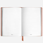 Inside the Fine Stationery Medium Cayenne Sartorial Leather Notebook with Lined Pages.