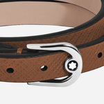 Close up of the horseshoe buckle clasp on the Montblanc Fauve Sartorial Leather Bracelet with Horseshoe Buckle.