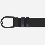 The buckle and black side of the Horseshoe Light Buckle Reversible Midnight Blue/Black Leather Belt.