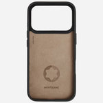 Inside the Montblanc Khaki Sartorial Leather Hardshell Case for iPhone 17 Pro.