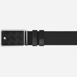 The smooth leather side of the Marquetry Plate Buckle 30 mm Reversible Black Leather Belt.