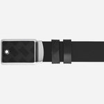 The smooth leather side of the Marquetry Plate Buckle 35 mm Reversible Black Leather Belt.