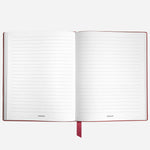 Inside the Fine Stationery Small Brick Red Sartorial Leather Notebook with Lined Pages.