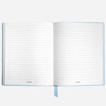 Inside the Fine Stationery Small Pale Blue Sartorial Leather Notebook with Lined Pages.