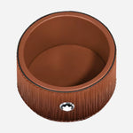 Top view of the Montblanc Small Round Fauve Corteccia Sfumato Leather Desk Tray.