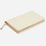 Side view of the Caroline Quilted Ivory Leather Large Jewellery Portfolio.