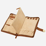 Inside the Cassandra Cognac Saffiano Leather Jewellery Portfolio.