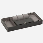 Top view of the Howard Black Leather Valet Tray with Roll.