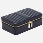 Side view of the Maria Smooth Navy Leather Medium Zip Jewellery Case.