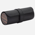 Side view of the Roadster Black and Ebony Macassar Triple Watch Roll.