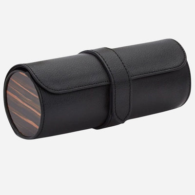 Side view of the Roadster Black and Ebony Macassar Triple Watch Roll.