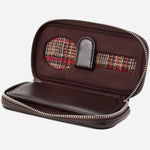 Inside the WM Brown Faux Leather and Tweed 2 Piece Watch Zip Case.