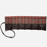 The Negroni tweed lining inside the WM Brown Faux Leather and Tweed Watch Roll Out with 6 Wraps.