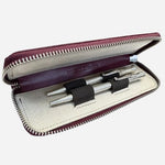 Inside the Maroon Red Leather Zip Pencil Case.