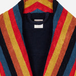 Close up of the shawl collar on the Navy Blue Artist Stripe Dressing Gown by Paul Smith.