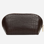 Back view of the Commute Street Dark Oak Faux Croc Medium Cosmetic Pouch.