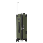 This #MY4810 Compact Cabin Trolley Clay Green by Montblanc has a TSA lock, leather patch, luggage tag, spinner wheels and an organised interior.