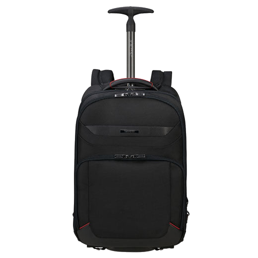 Samsonite Pro-DLX 6 Laptop Backpack with Wheels, 17.3" with a retractable top handle, padded shoulder straps, and wheels.
