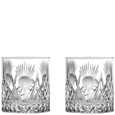 These Scottish Thistle 2 x 38cl Large 'On the Rocks' Tumblers have been designed by Royal Scot Crystal.