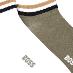 Pack of 2 White and Green Cotton Blend Ankle Socks with Signature Stripe Cuffs